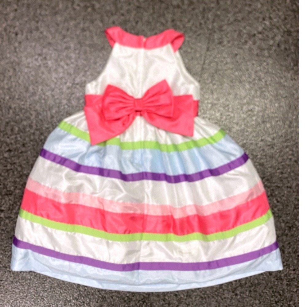 Gymboree Striped Party Dress Girls 5 Multicolor Excellent Bow Back Halter - Picture 2 of 5